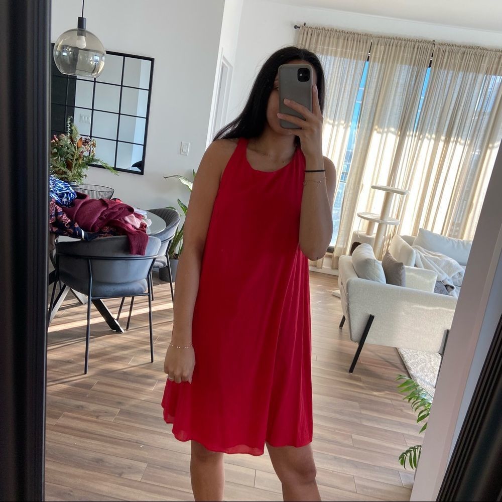 Alice + Olivia Red Mini Silk Dress Racerback - Picture 1 of 7